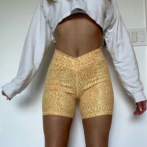 Yellow Snake-Print High-Waist Women’s Bike Shorts